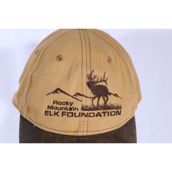 Rocky Mountain Elk Federation Adjustable Trucker Hat Ball Cap Tan Brown - Picture 2 of 8